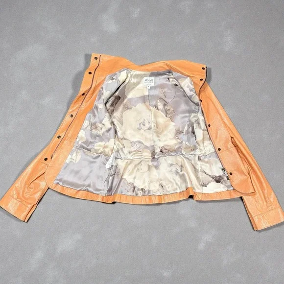 Armani Collezioni Lambskin Leather Jacket Silk Lined Peach Italy‎ Womens 4 - Picture 12 of 13